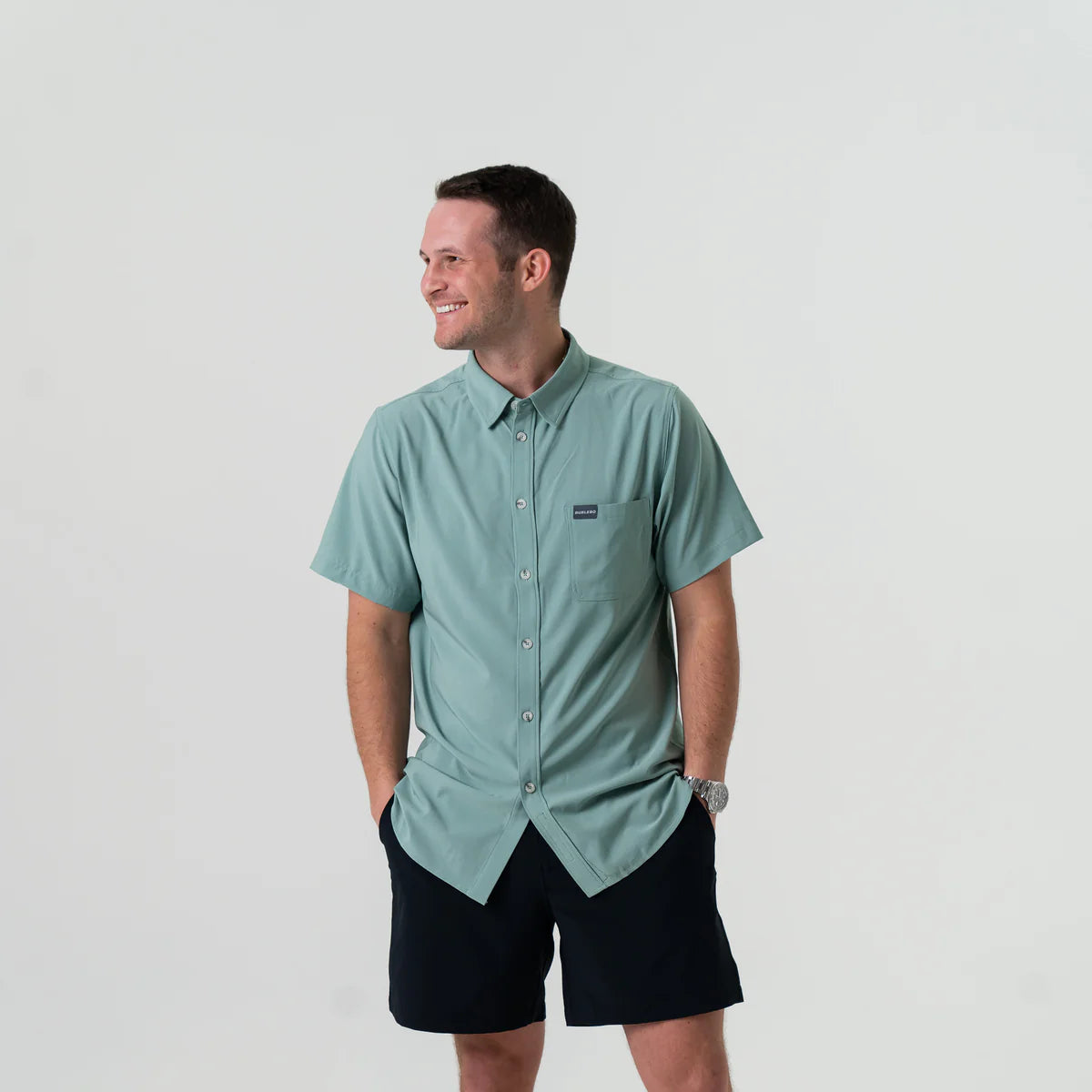 Burlebo Performance Button Up - Ocean Swell